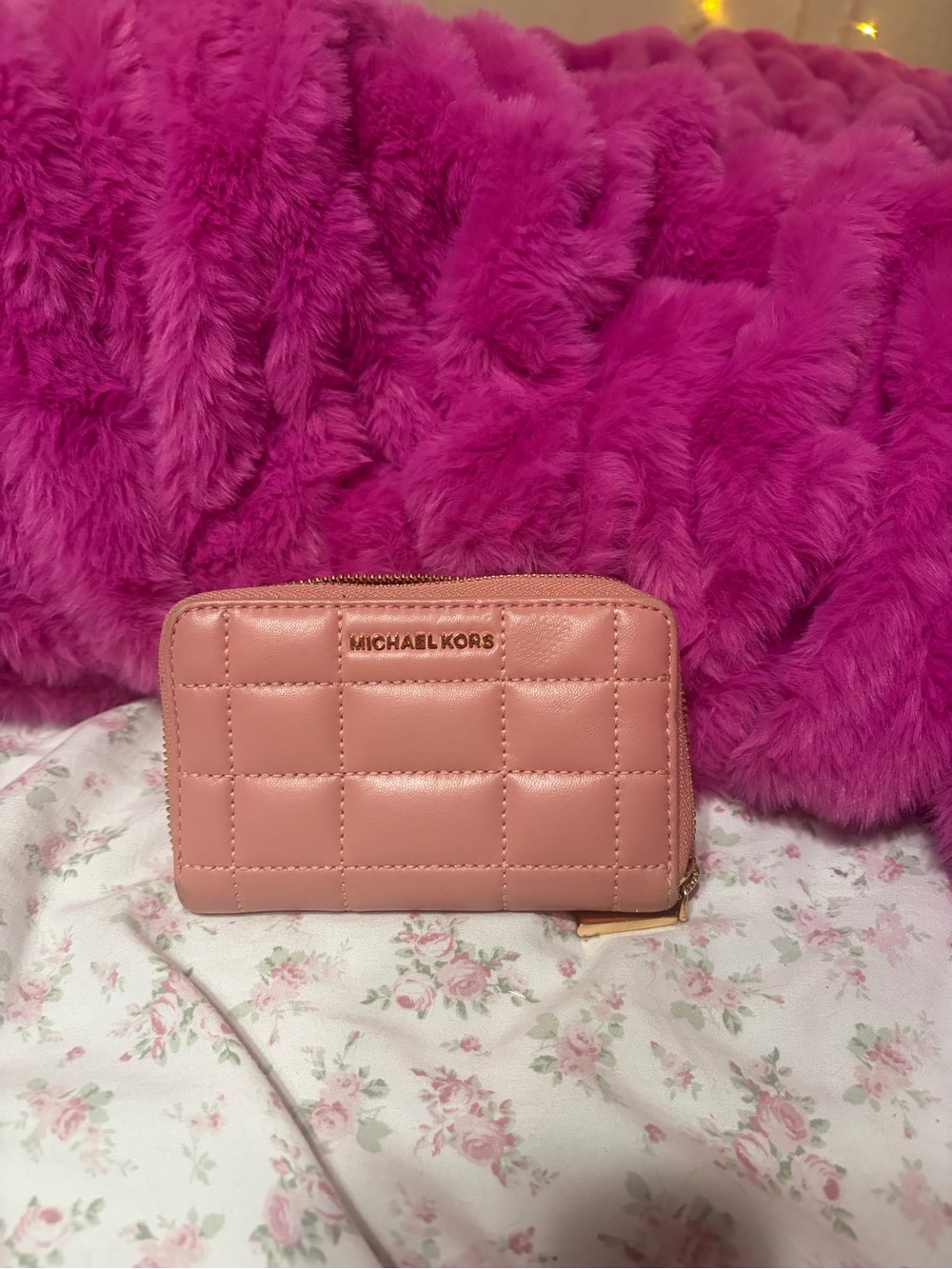 Michael Kors Blush Quilted Leather Zip Wallet